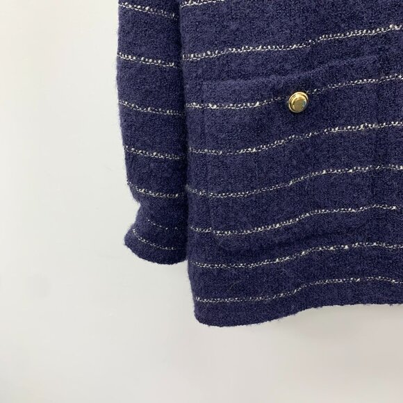 Miu Miu Deep Blue Striped Wool Blend Long-Sleeved Jacket Coat Sz 36 XS Made In I - Picture 4 of 8